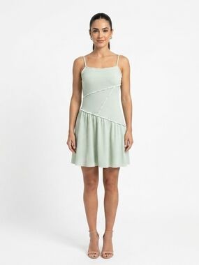 Promesa Sage Green Ruffle-Trim Knit Mini Dress